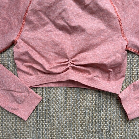 Gymshark Adapt Marl Orange Crop Top Long Sleeve Large Ruched Training Stretch - Picture 10 of 13